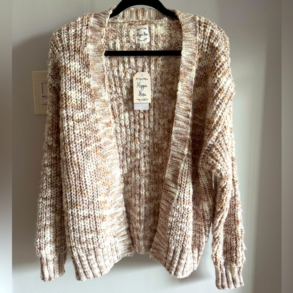 Hippie Rose Oatmeal Sand Beige Cream Cozy Soft Open Cardigan Sweater New Sz Med